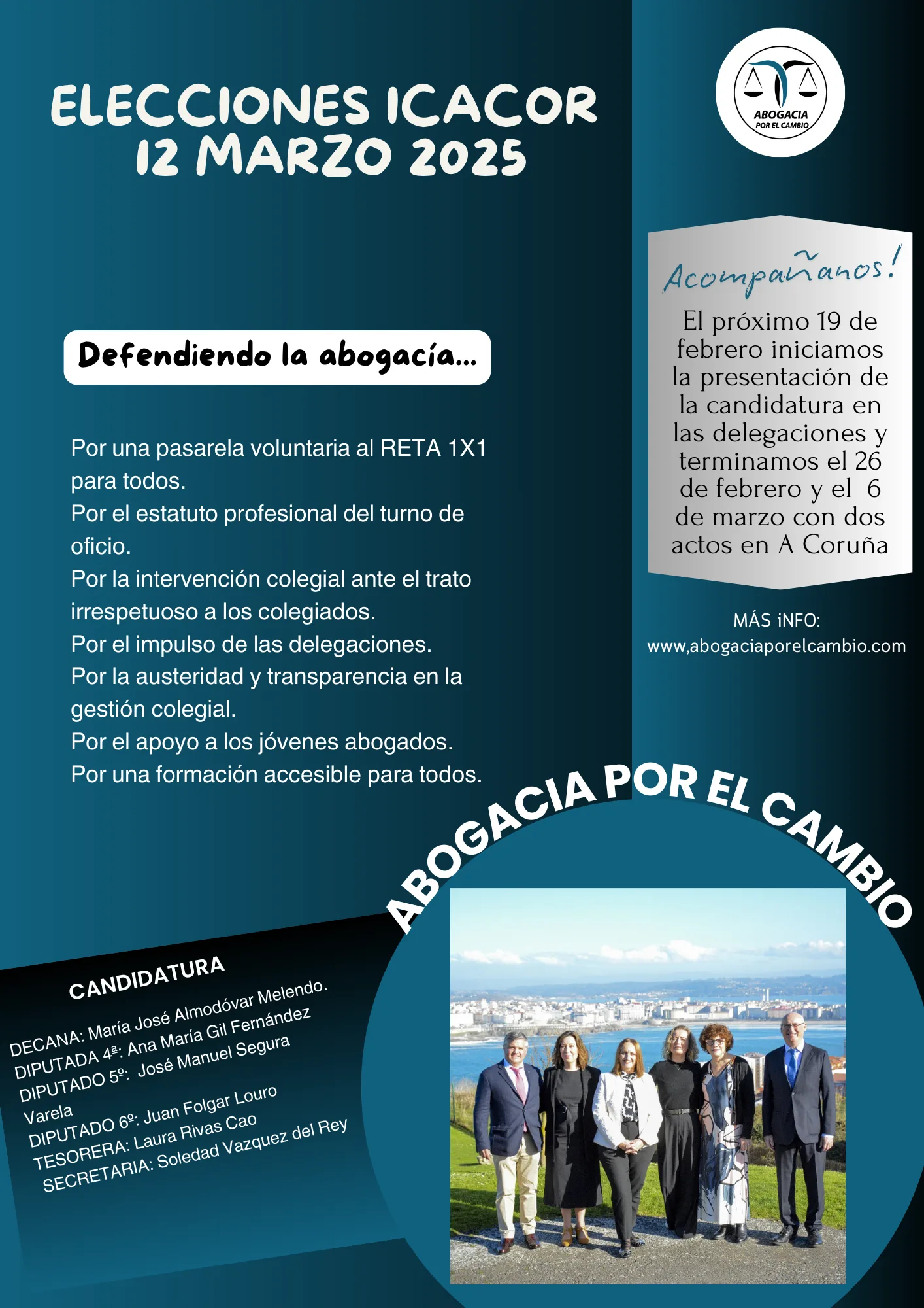 Abogacía Por El Cambio revela su calendario de presentaciones en delegaciones y en A Coruña